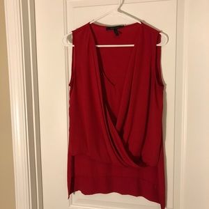 Red wrap look tank with hi-low hem